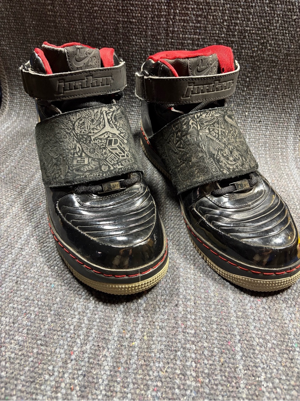 Nike Kids Black and Red Strap High-Top Sneakers